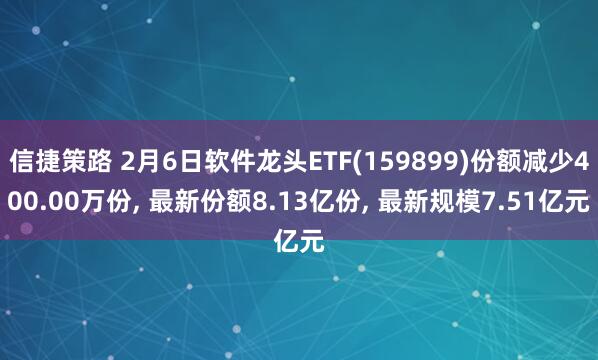 信捷策路 2月6日软件龙头ETF(159899)份额减少400.00万份, 最新份额8.13亿份, 最新规模7.51亿元